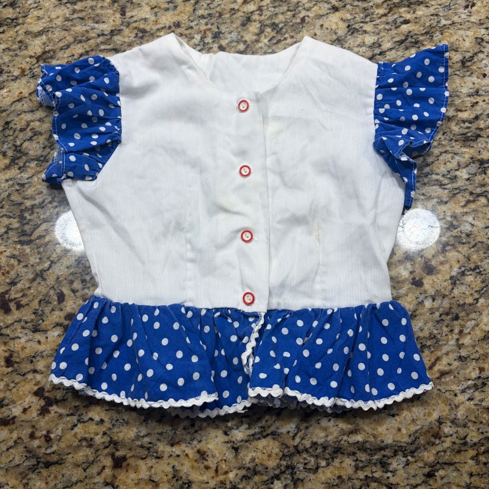 Vintage Palm Island of Miami Girl Blue White Polka Dot Ruffle Peplum Top Size 8